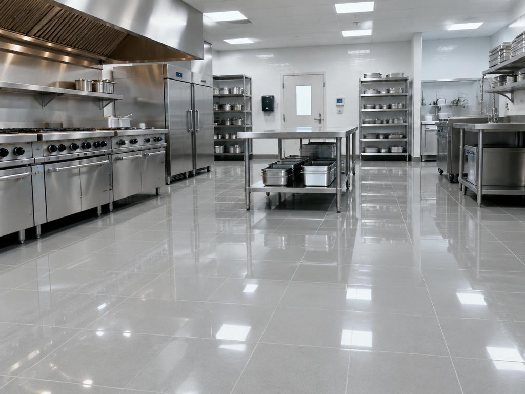 Depois: Piso de cozinha industrial limpo com produtos MULTJET
